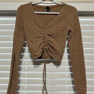 Cozy Brown Ruched Long Sleeve Top